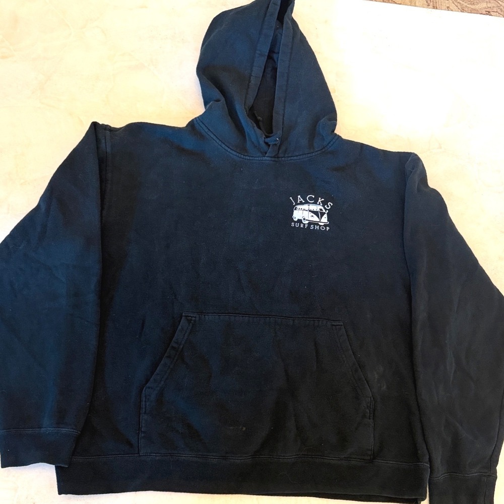 Jacks Surf Shop Black Graphic Hoodie Vintage Van Logo XL